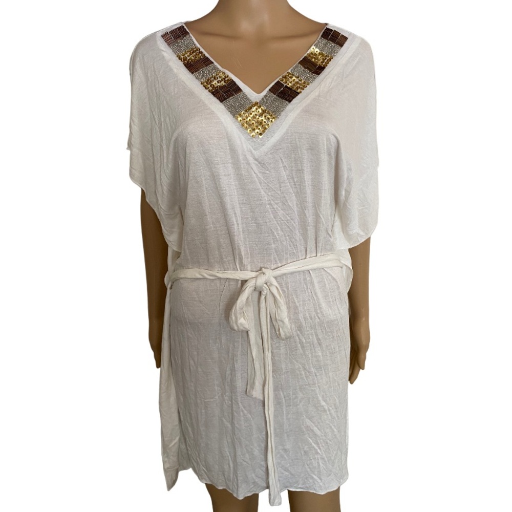 MON AMI Cream Gold Embellished Neckline NWT Tunic Size L